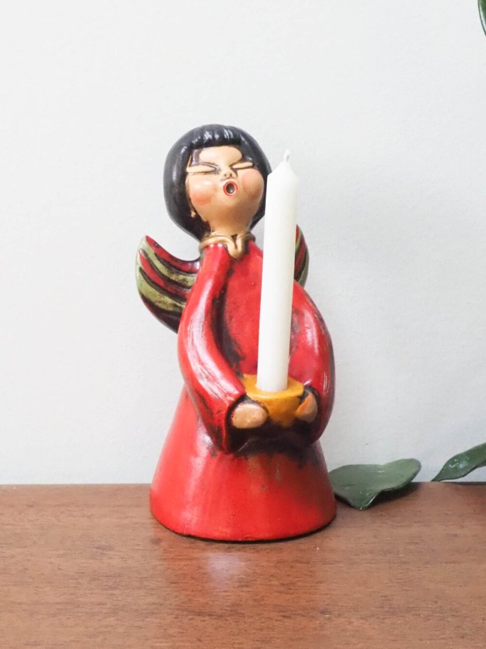 Vtg Ceramic Choir Angel Christmas Candle Holder - 7.5 Inches - Vintage Angel